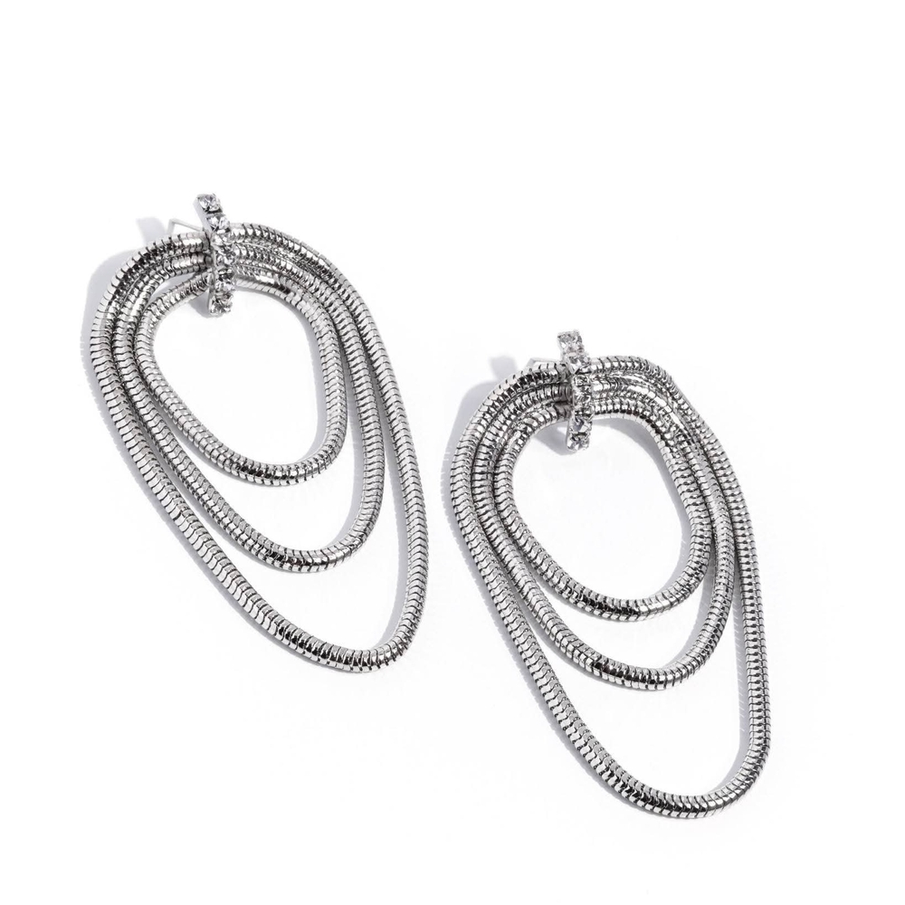 Rhodium-Tone Multi-Layer Loop Drop Earrings - Silver